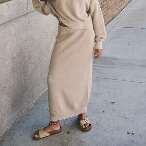 Free People Tan Ribbed Maxi Skirt Casual Resort Wear